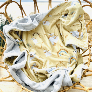 Couverture - Ours céleste fond jaune dos minky gris argenté 24h